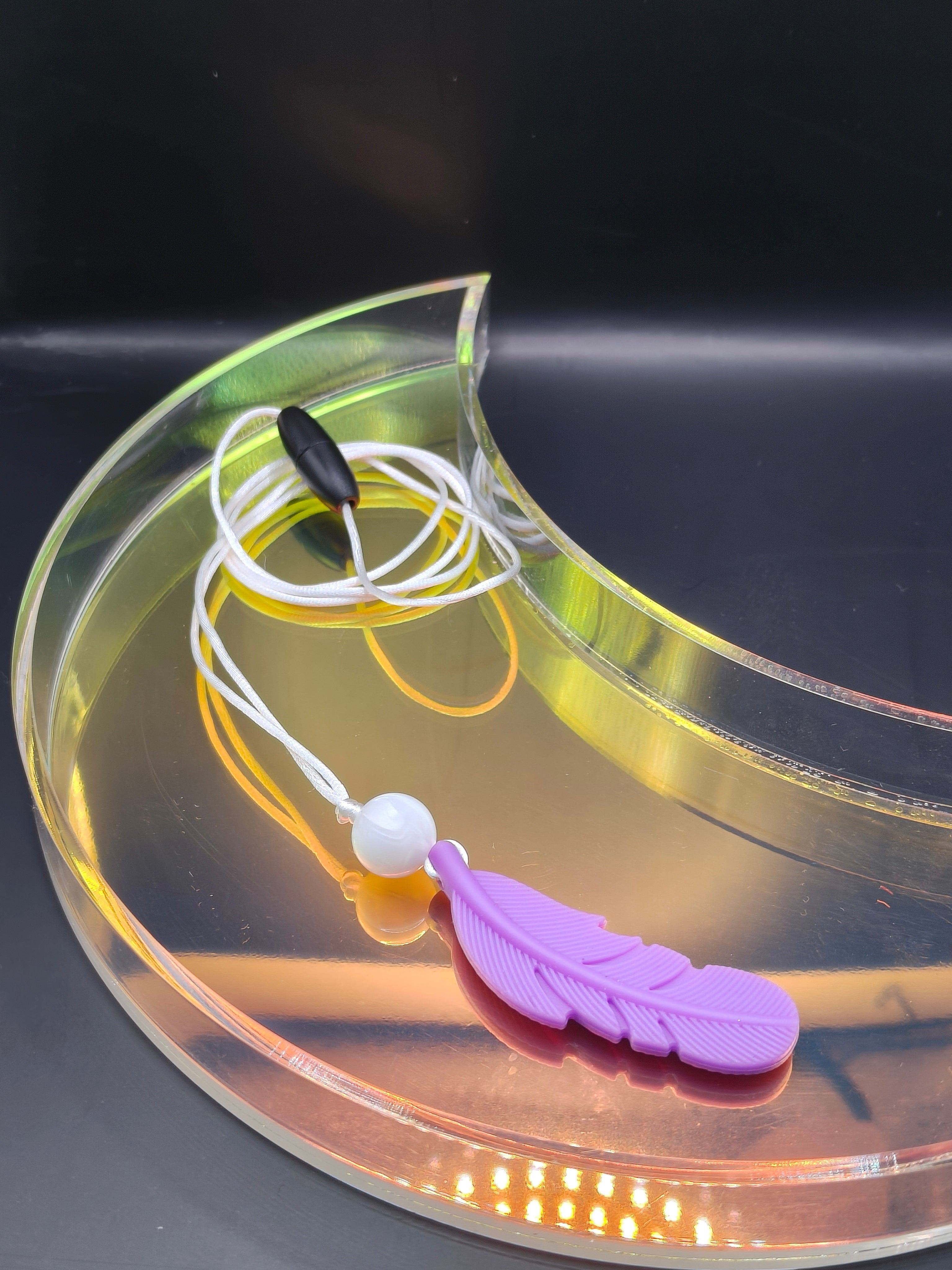 Handmade Silicone Beaded Necklace - Chewelry - Simple Feather Purple