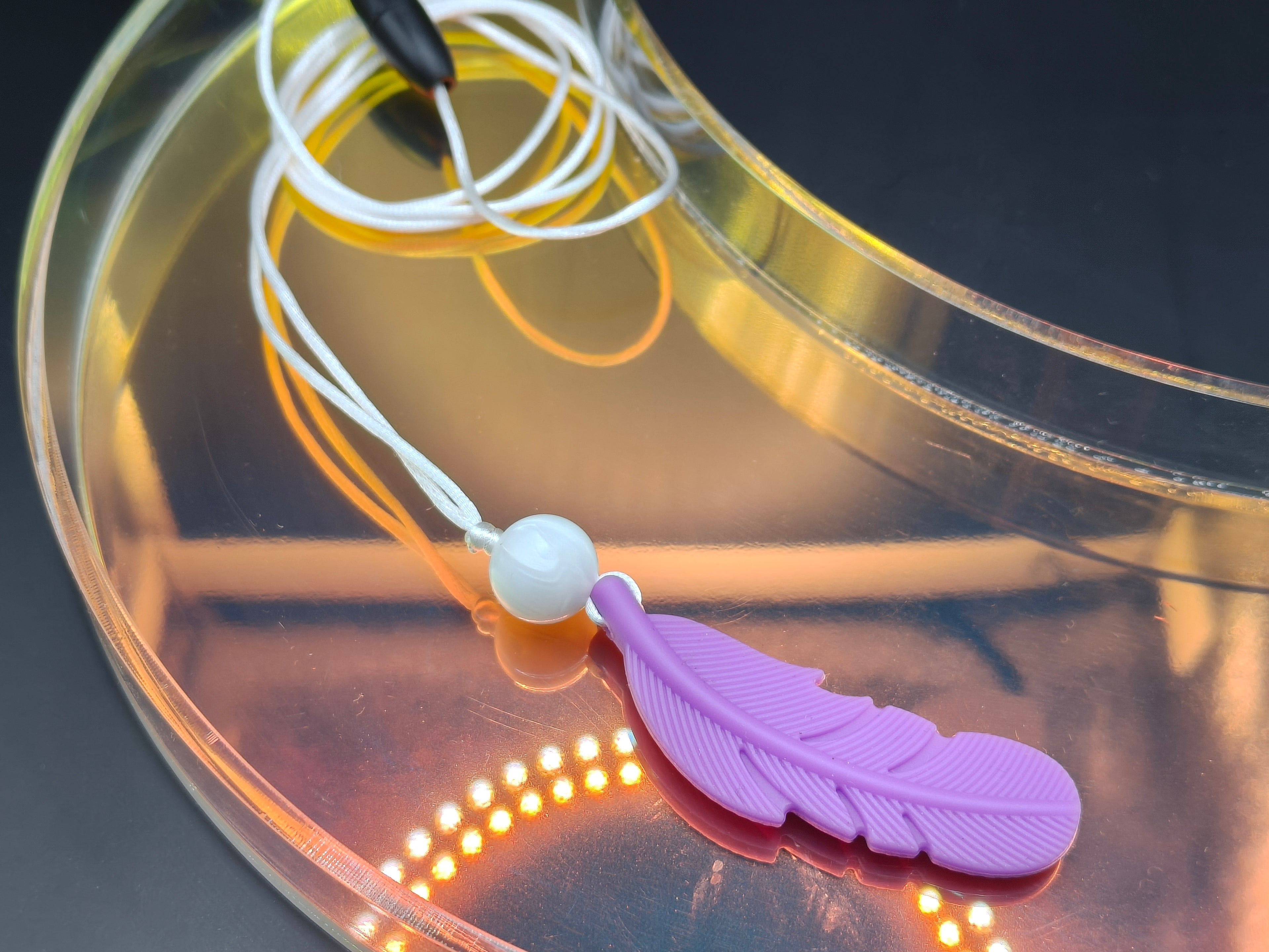 Handmade Silicone Beaded Necklace - Chewelry - Simple Feather Purple