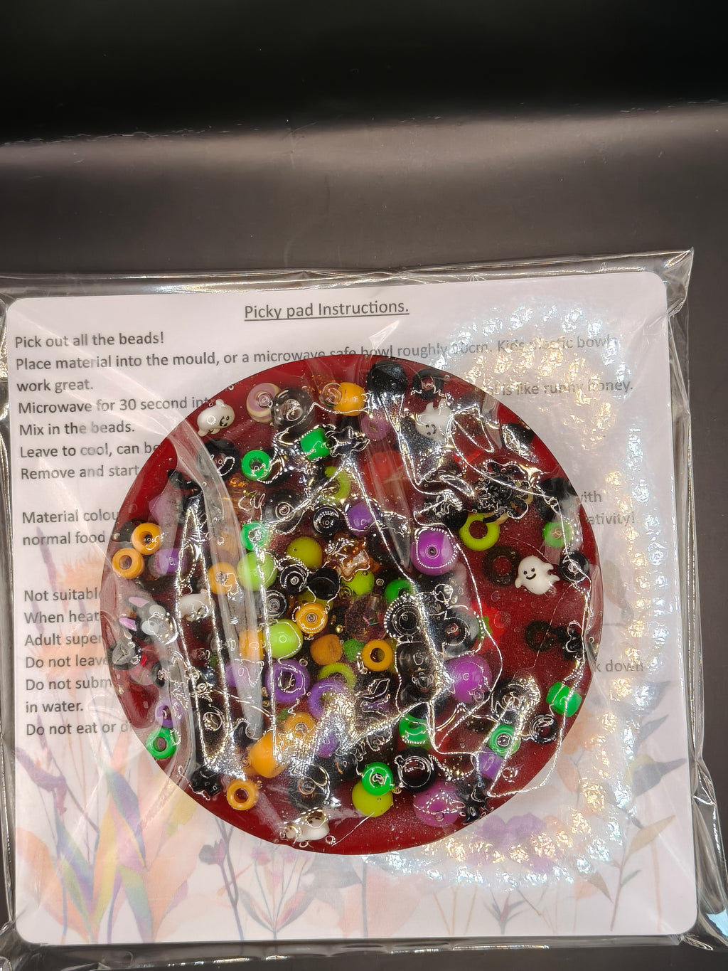 Reusable Picky Pad - Halloween - Beads And Resin Pieces - Up to 30 Uses - Remouldable Remeltable