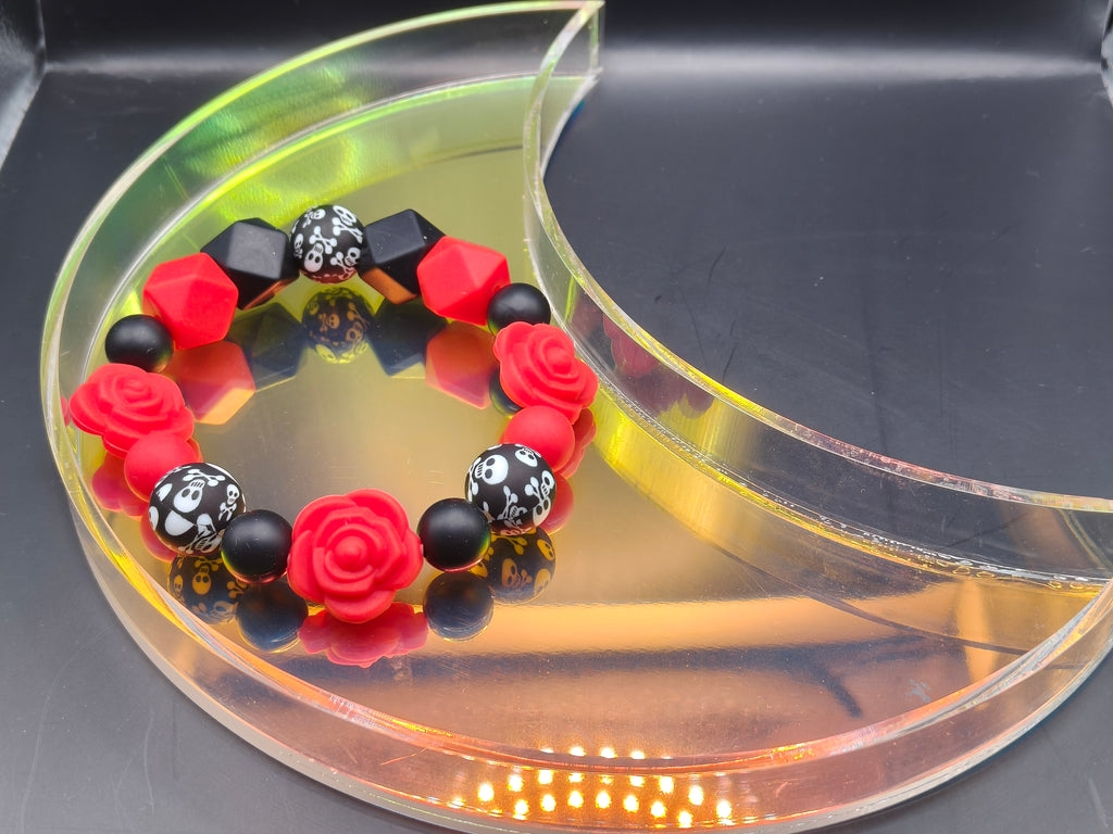 Handmade Silicone Beaded Bracelet - Chewelry - Red Rose Flower