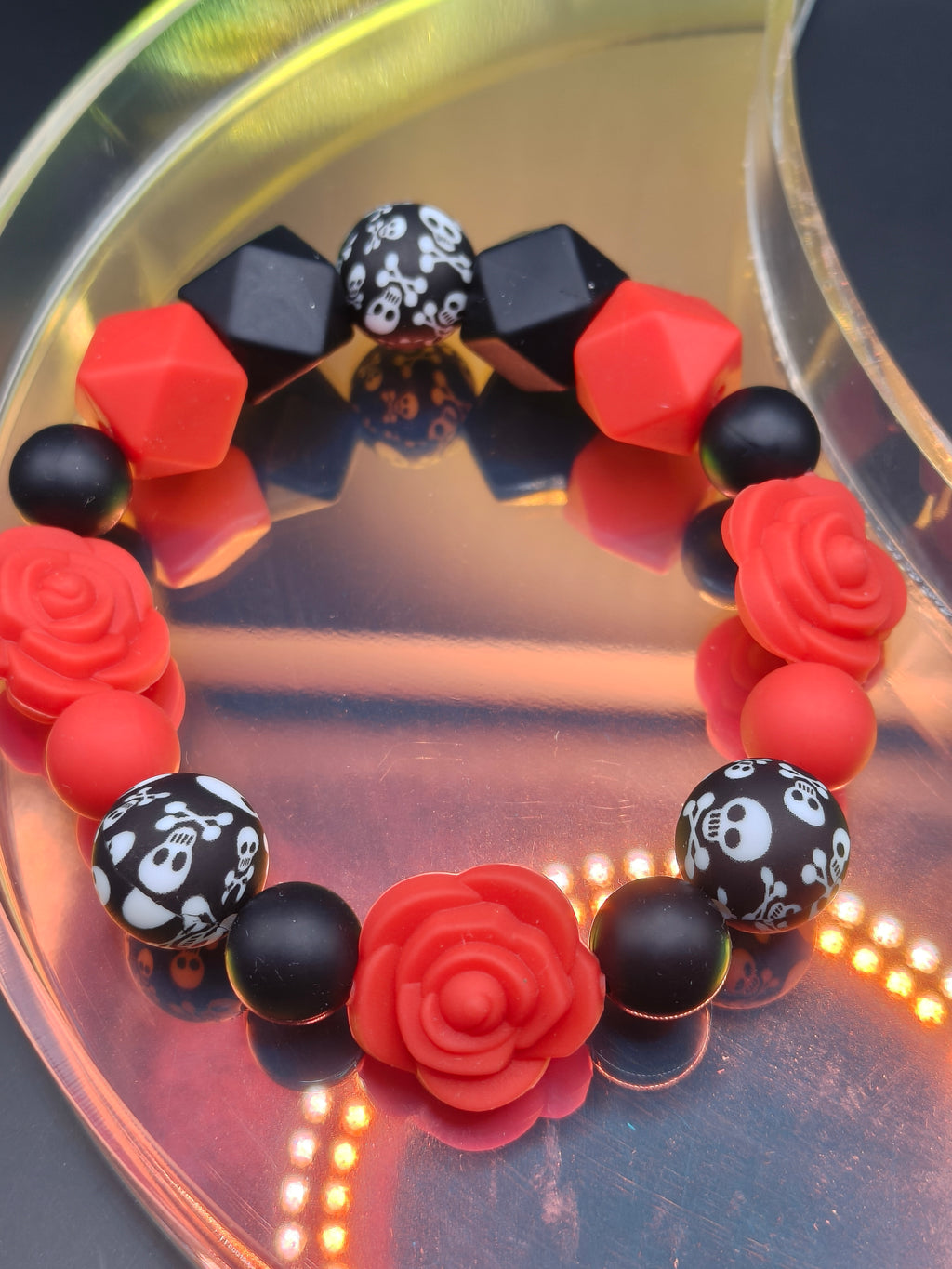 Handmade Silicone Beaded Bracelet - Chewelry - Red Rose Flower