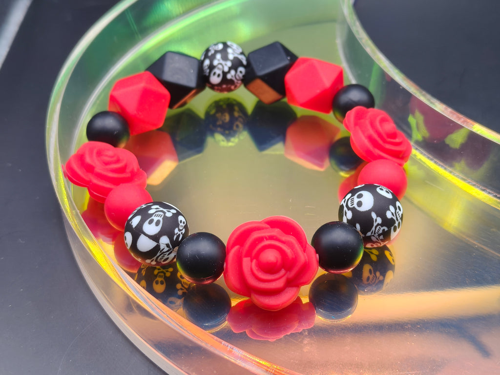 Handmade Silicone Beaded Bracelet - Chewelry - Red Rose Flower