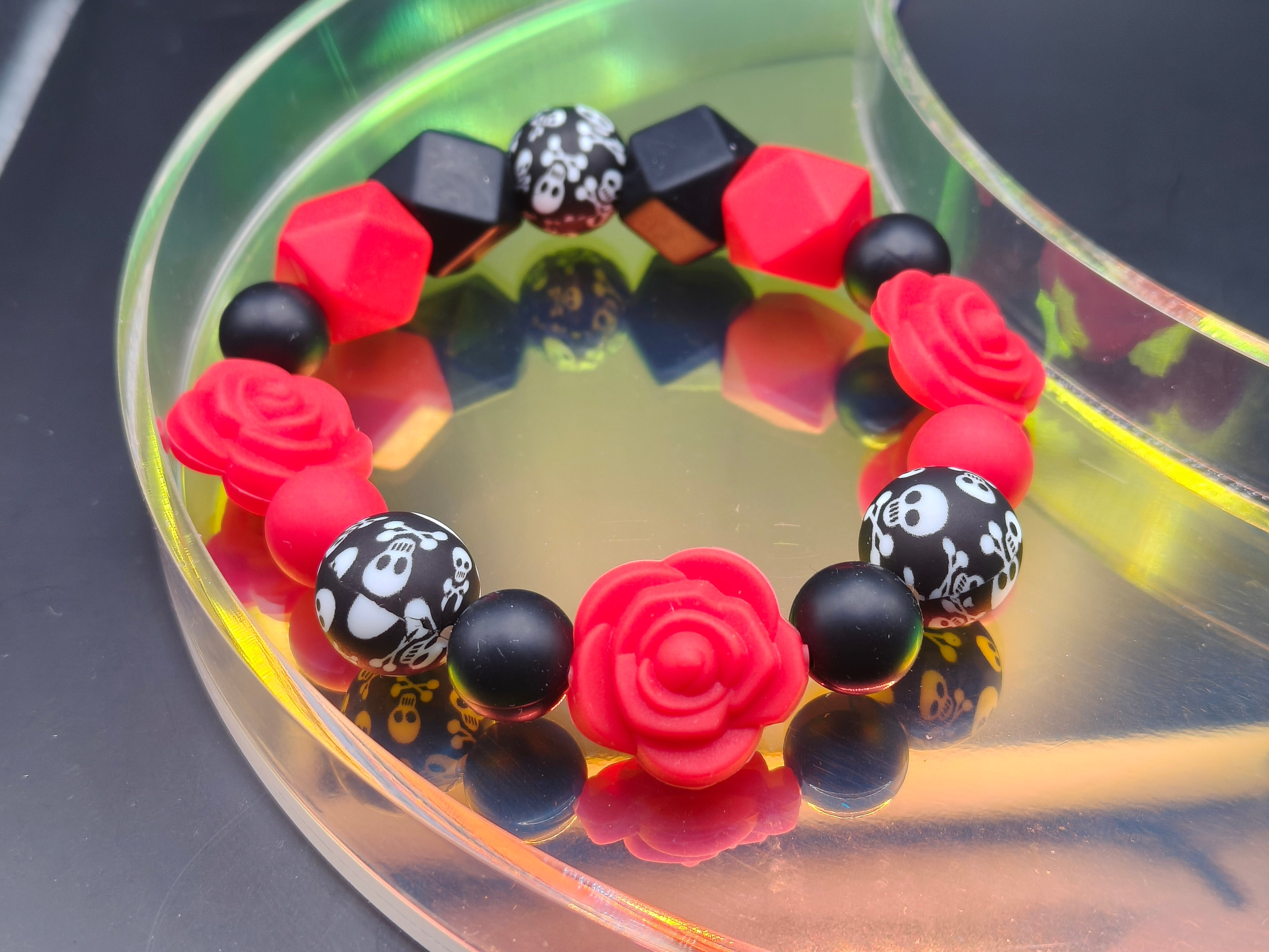 Handmade Silicone Beaded Bracelet - Chewelry - Red Rose Flower
