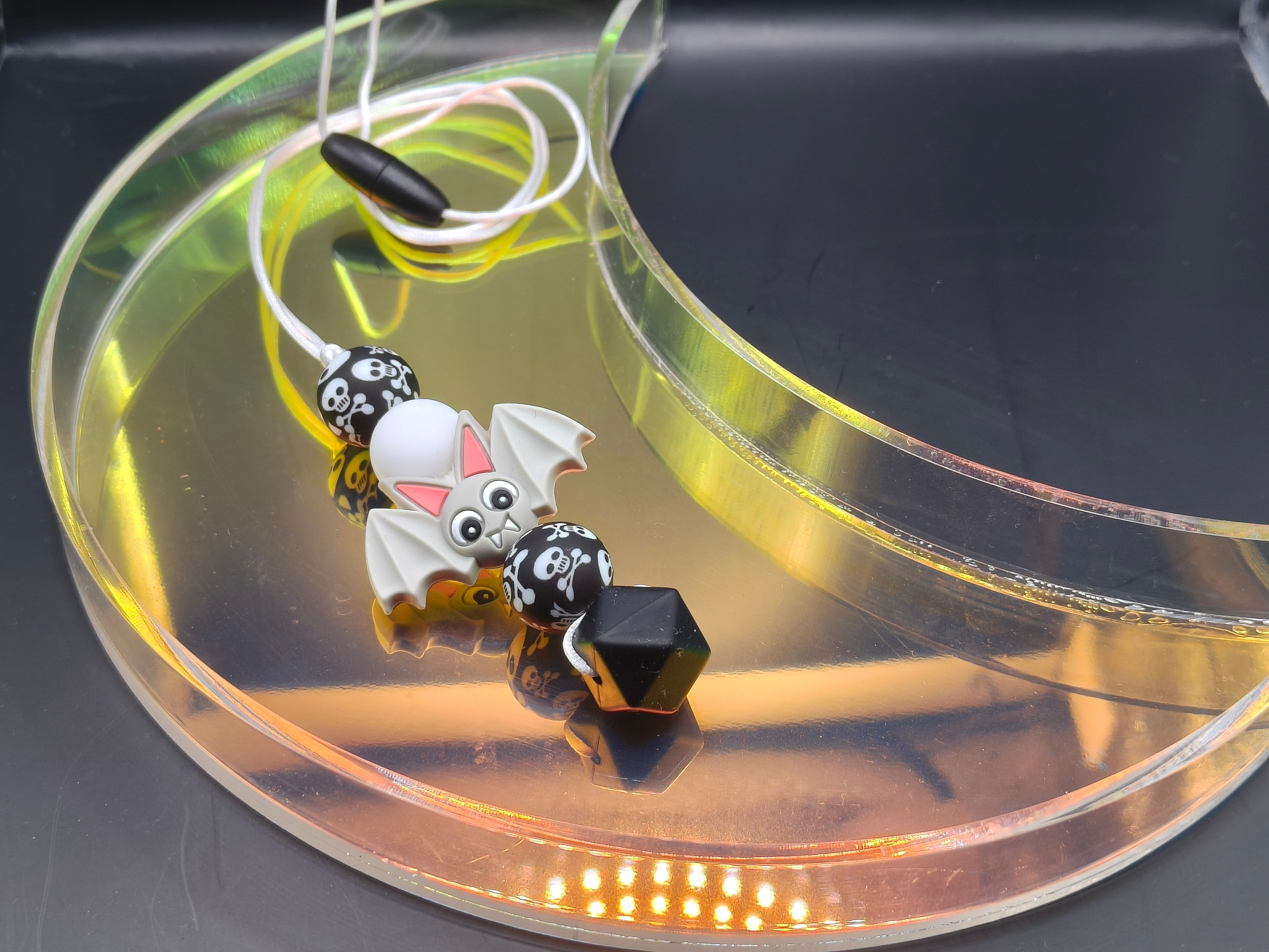 Handmade Silicone Beaded Necklace - Chewelry - Stim - Grey Bat