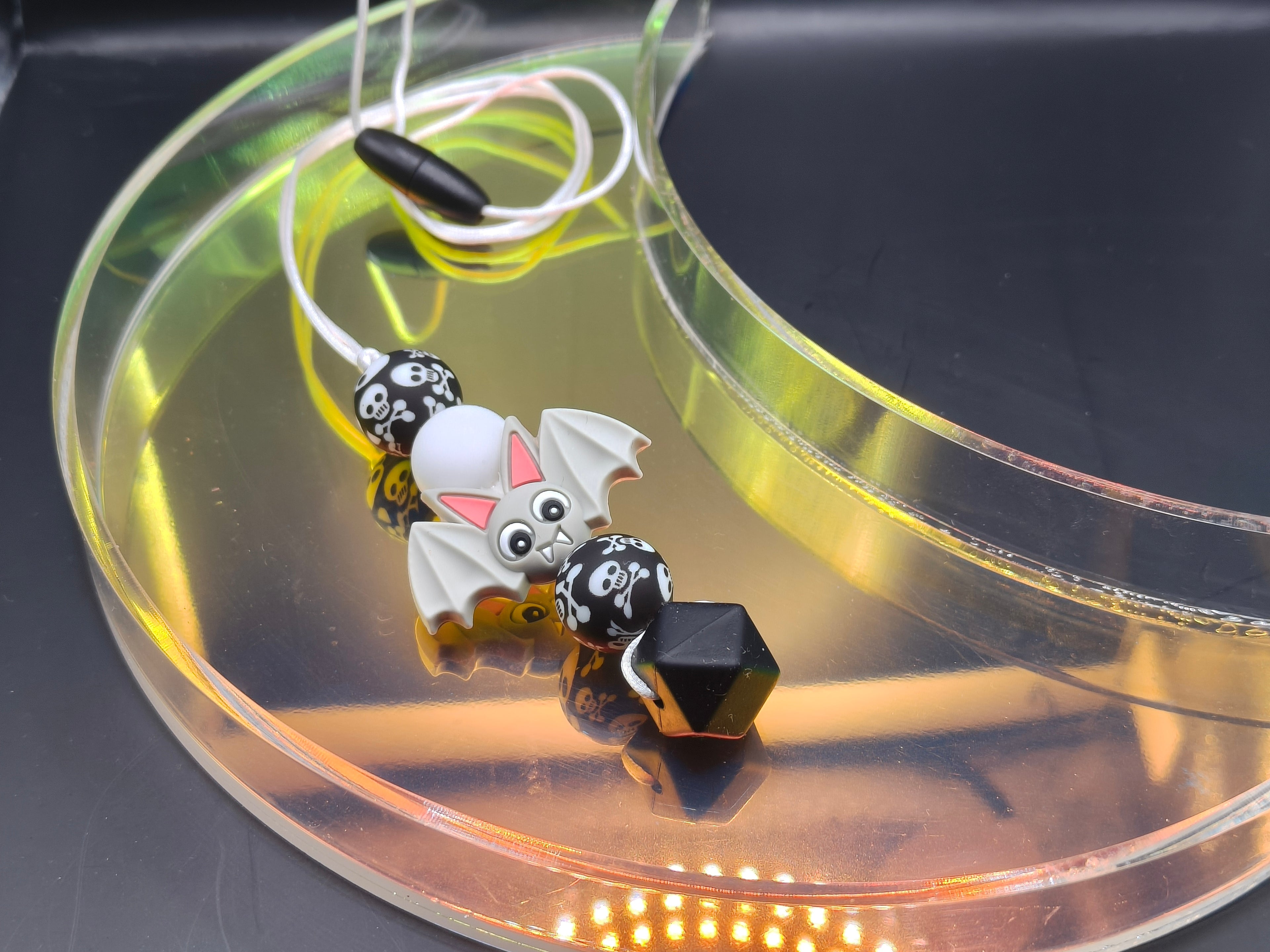 Handmade Silicone Beaded Necklace - Chewelry - Stim - Grey Bat