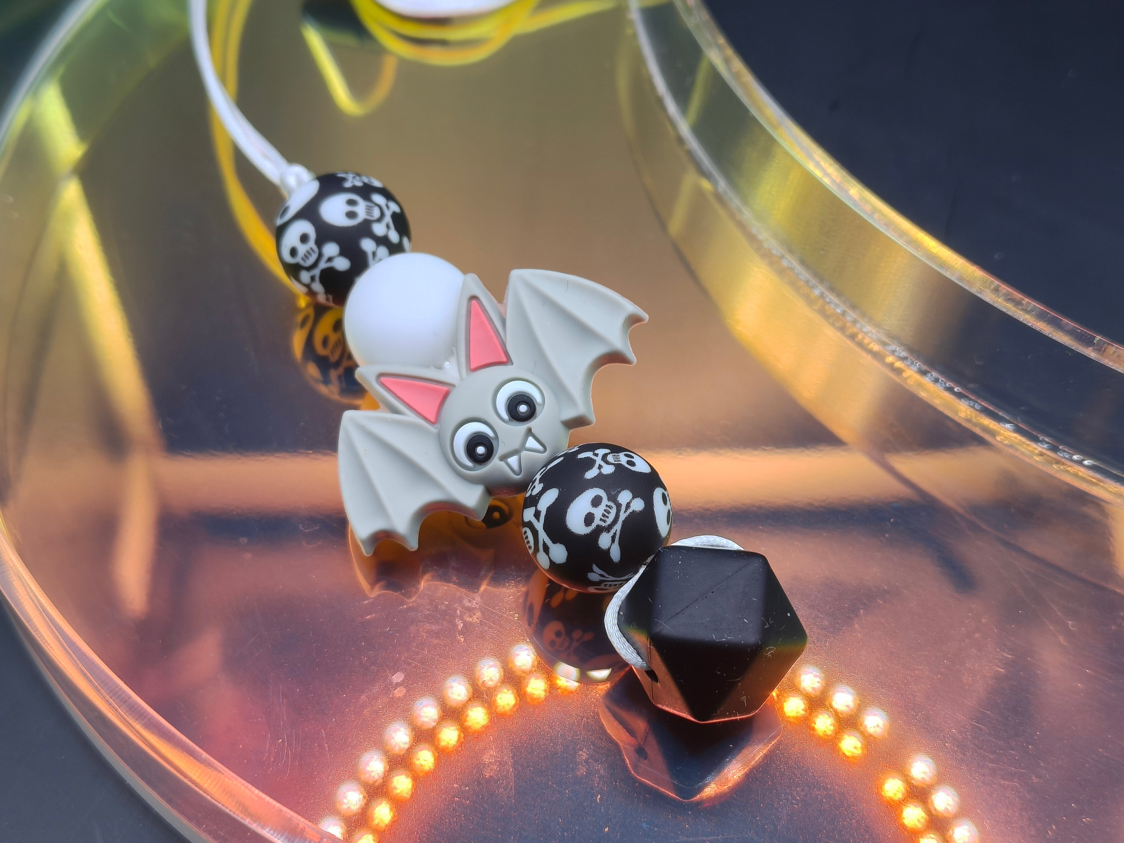 Handmade Silicone Beaded Necklace - Chewelry - Stim - Grey Bat