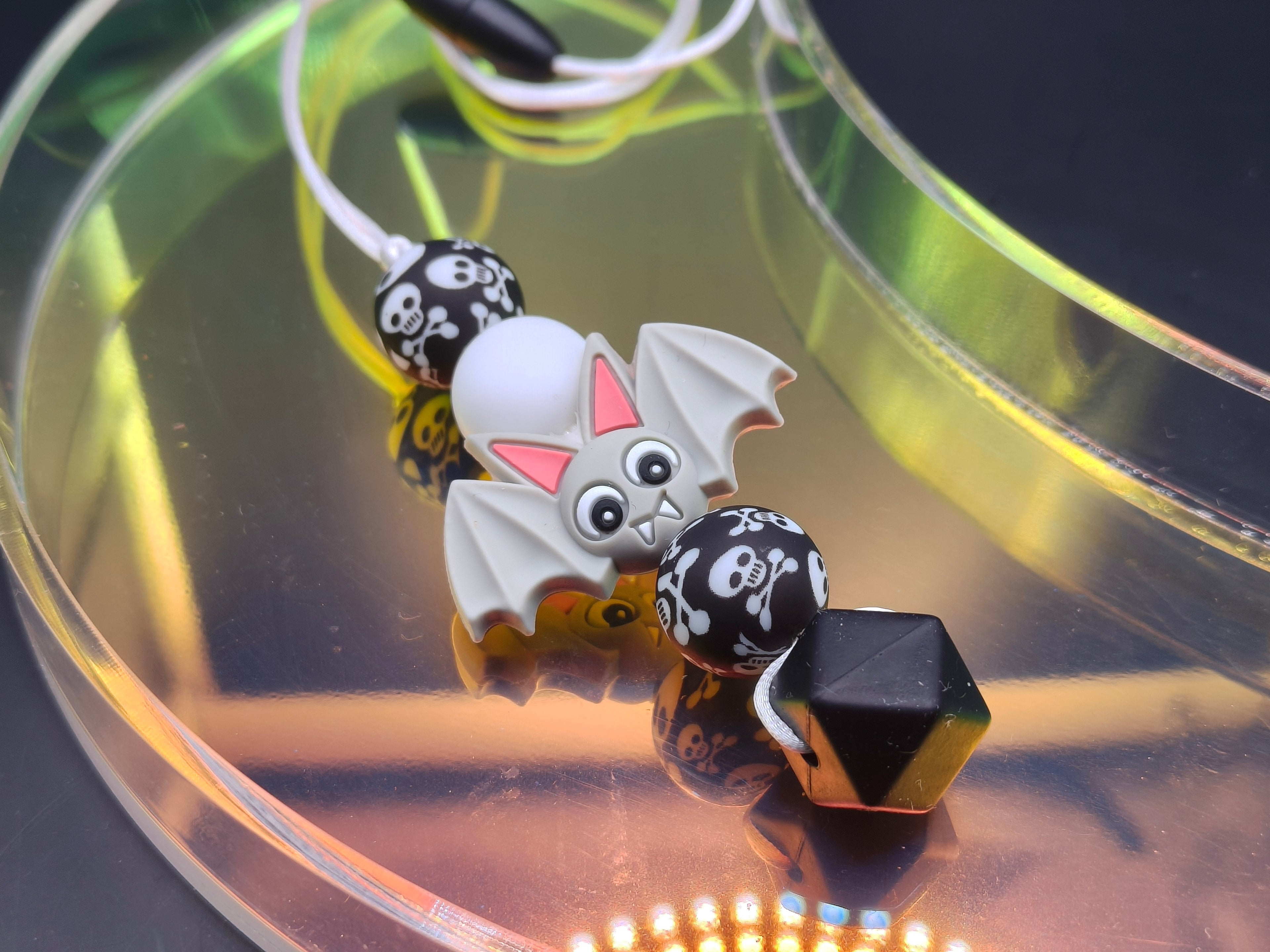 Handmade Silicone Beaded Necklace - Chewelry - Stim - Grey Bat