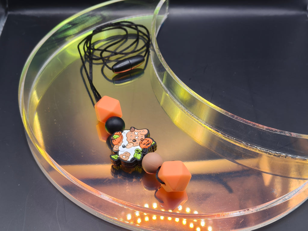 Handmade Silicone Beaded Necklace - Chewelry - Pumpkin Cow