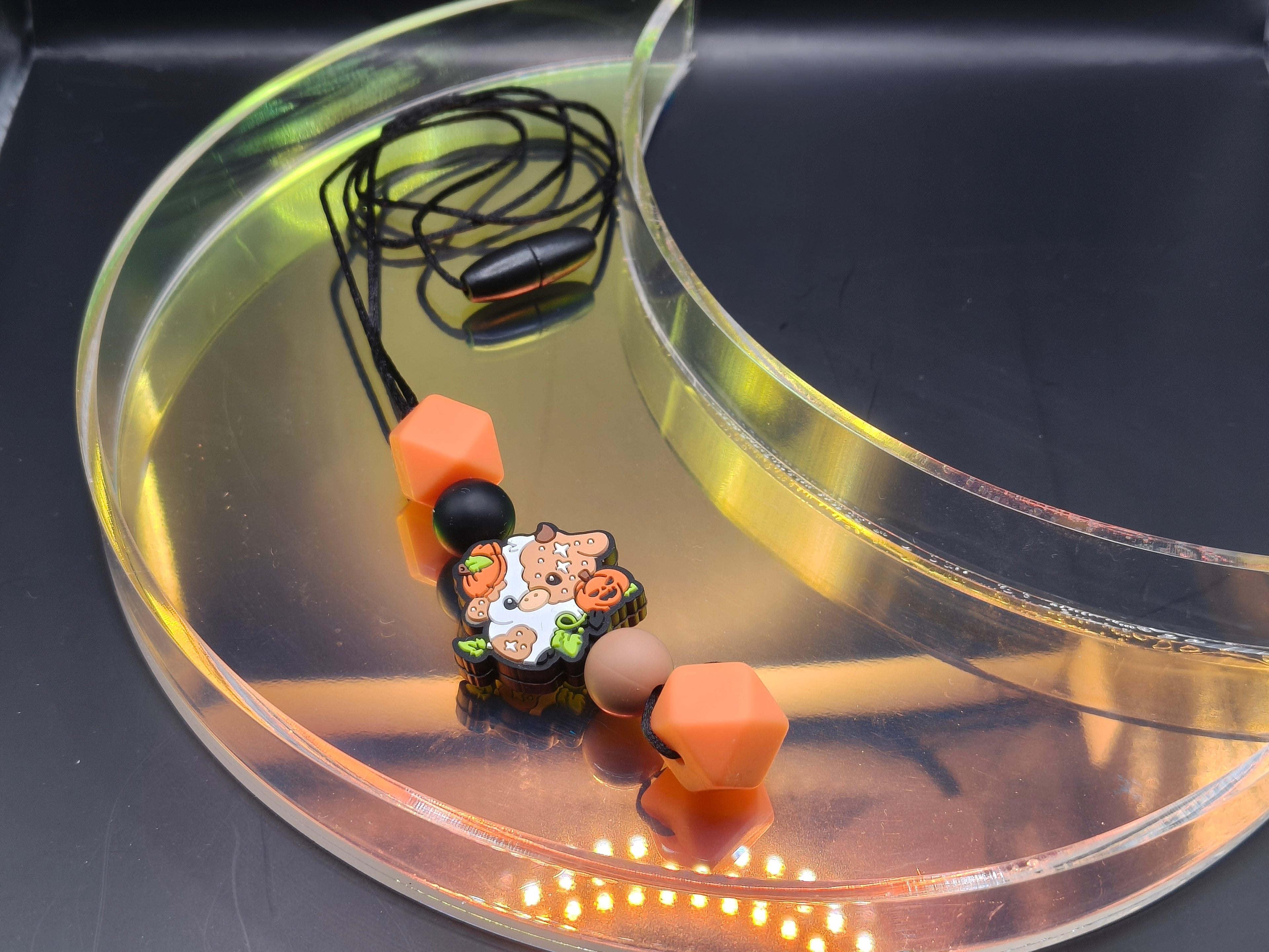 Handmade Silicone Beaded Necklace - Chewelry - Pumpkin Cow