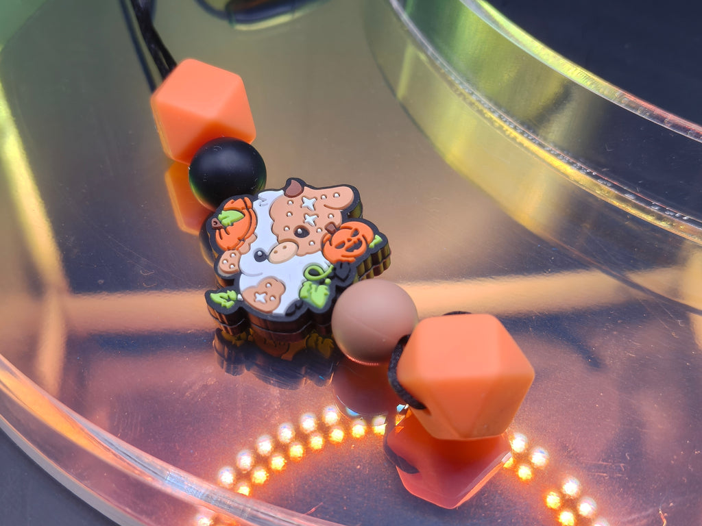 Handmade Silicone Beaded Necklace - Chewelry - Pumpkin Cow