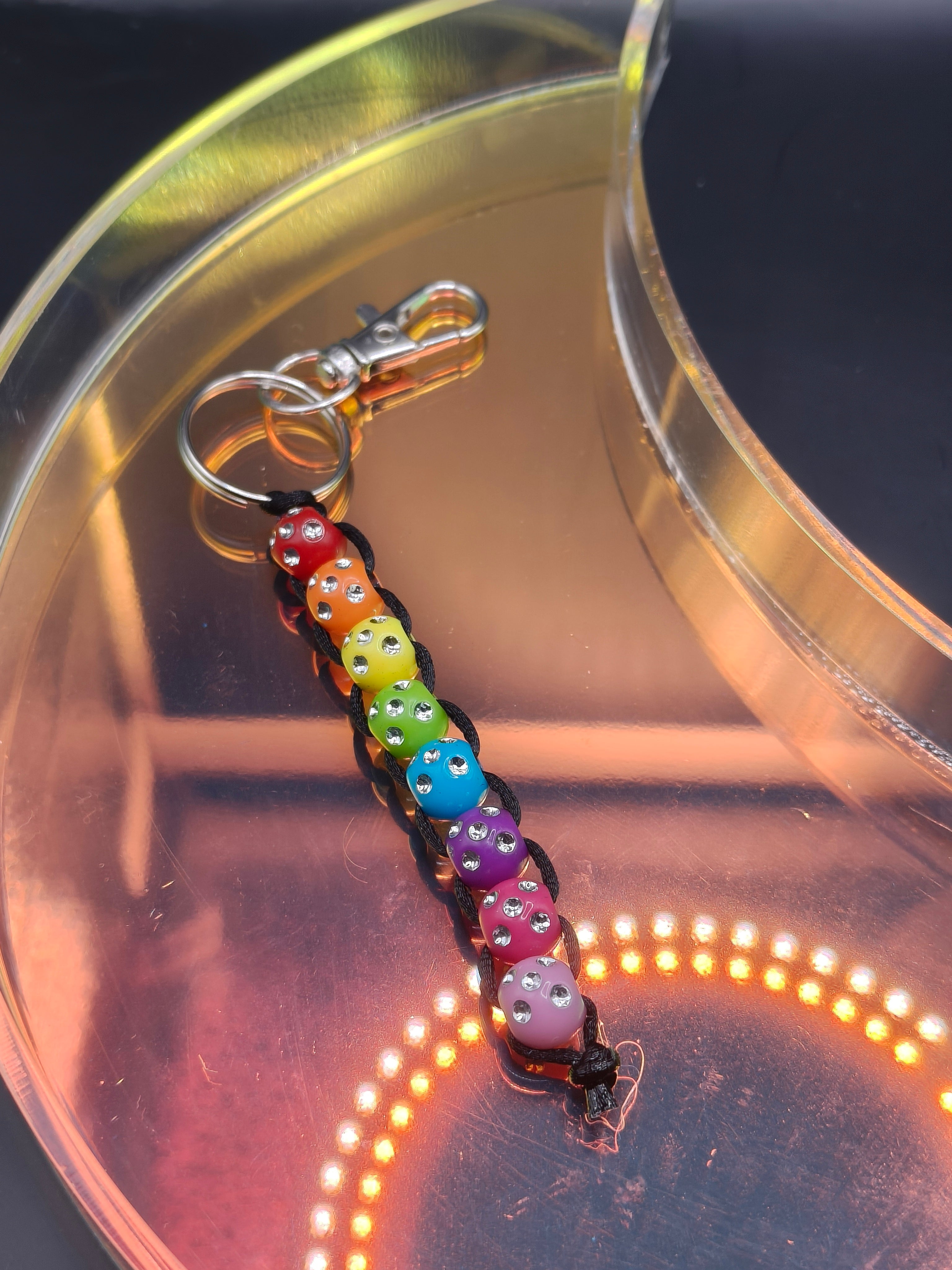 Spinning Beaded Fidget Keychain - Rainbow Sparkle Black