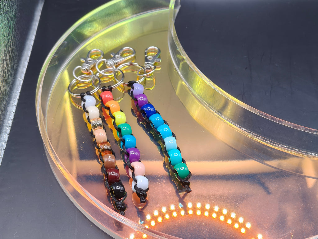 Spinning Beaded Fidget Keychain - Coffee White