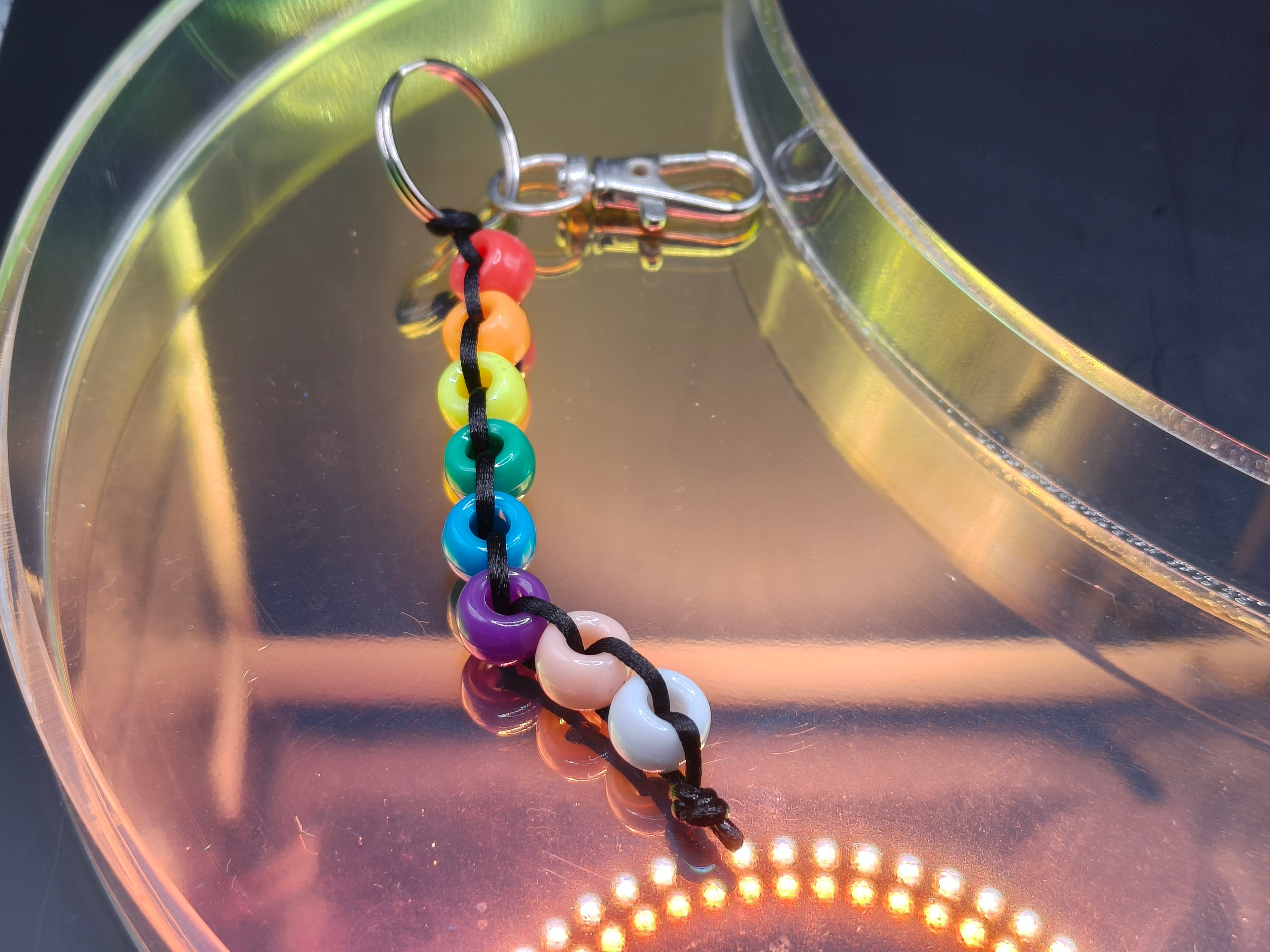 Spinning Beaded Fidget Keychain - Rainbow Black