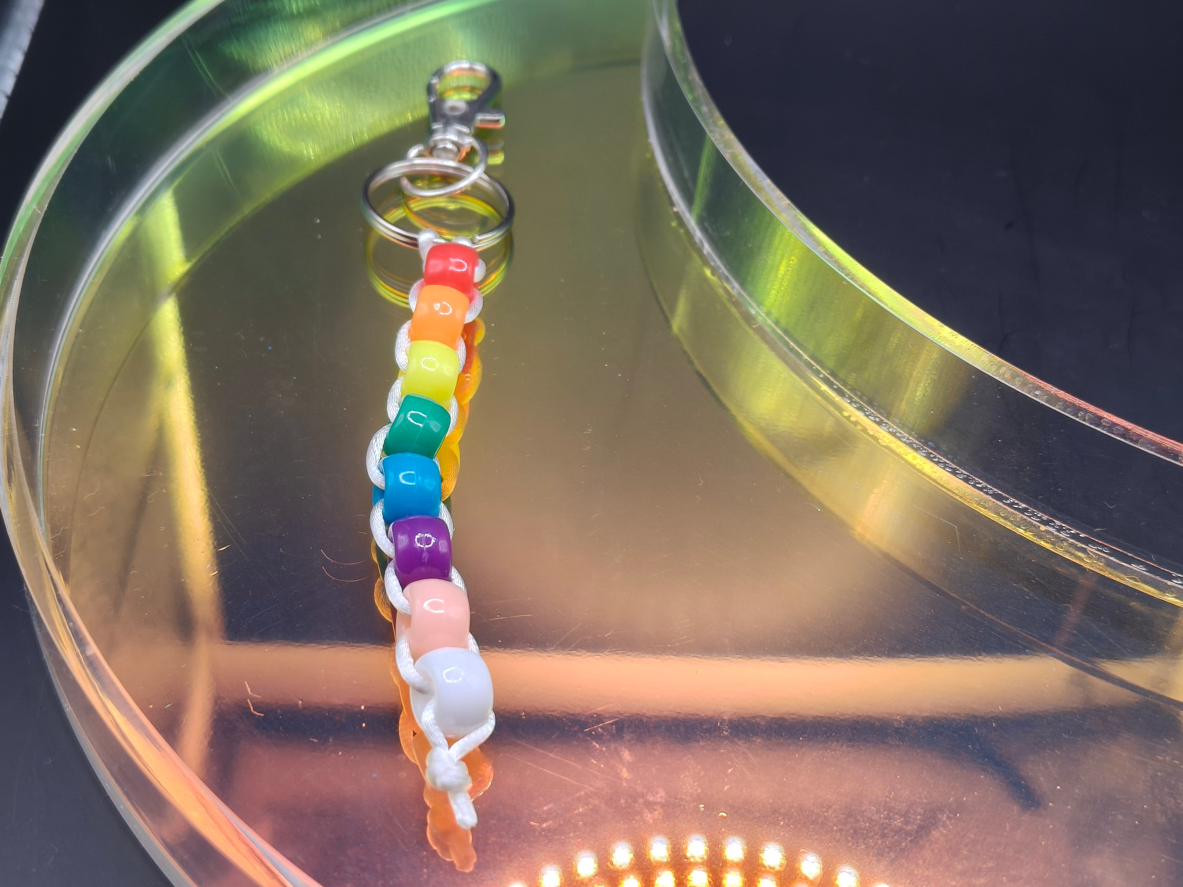 Spinning Beaded Fidget Keychain - Rainbow White