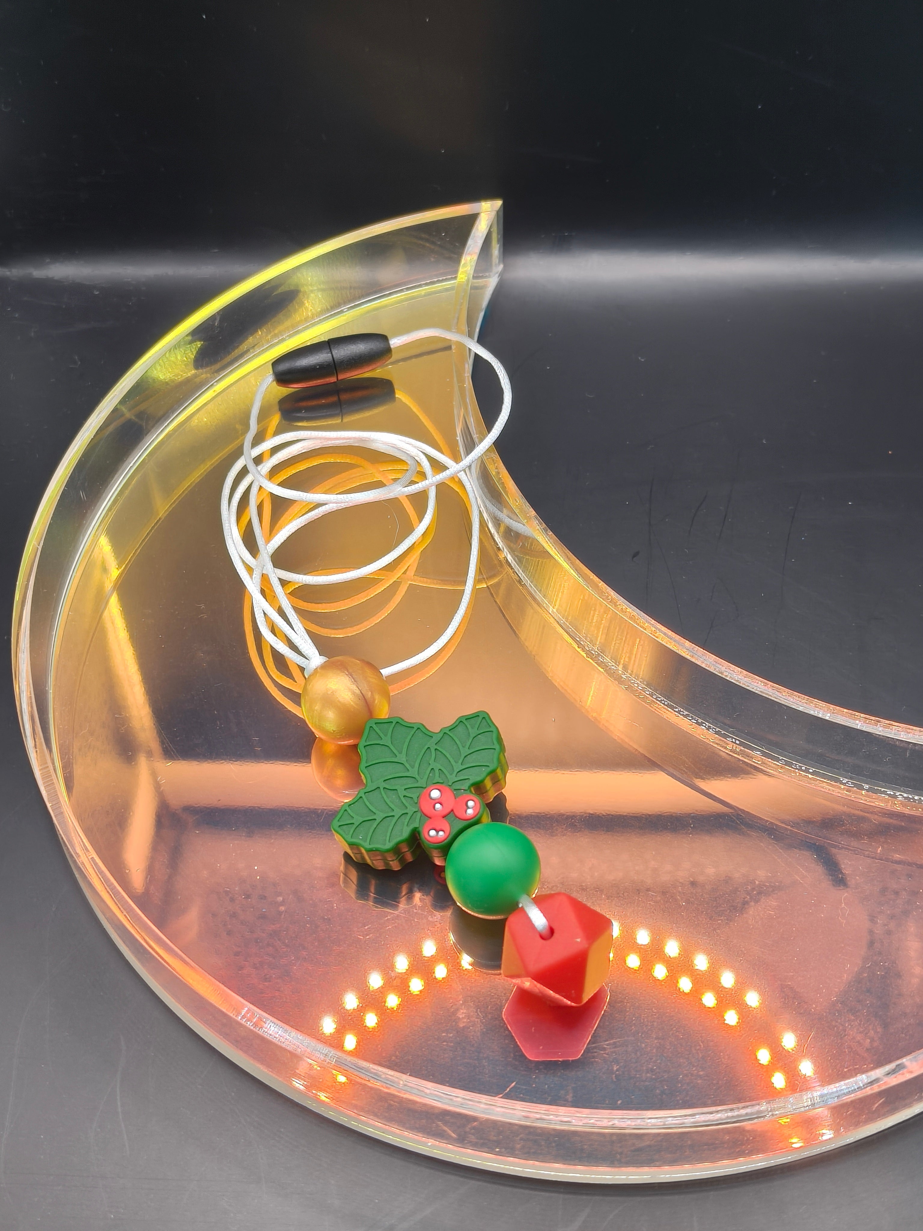 Handmade Silicone Beaded Necklace - Chewelry - Christmas Holly