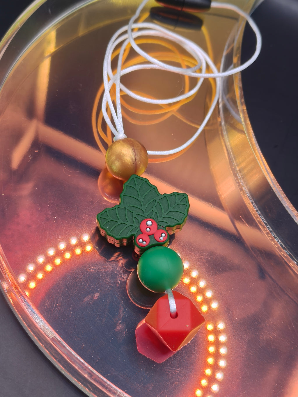 Handmade Silicone Beaded Necklace - Chewelry - Christmas Holly