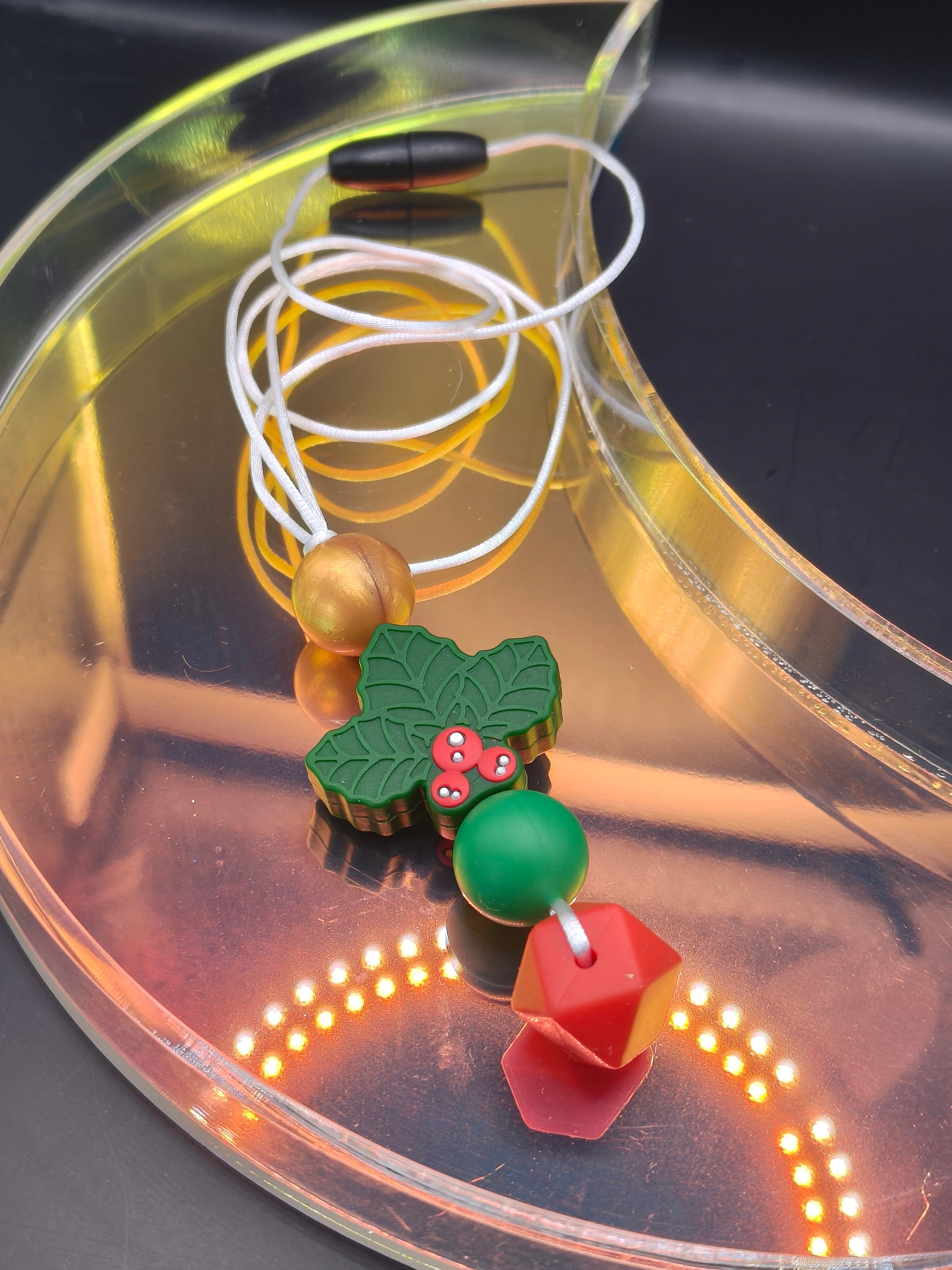 Handmade Silicone Beaded Necklace - Chewelry - Christmas Holly