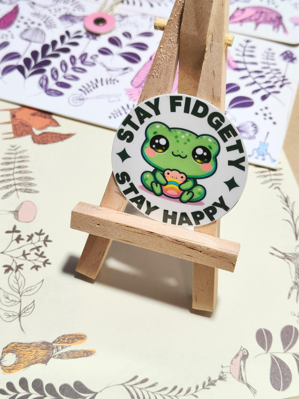 Vinyl Fidget Sticker - Fidget happy frog - Autism ADHD - Handmade - Water Resistant