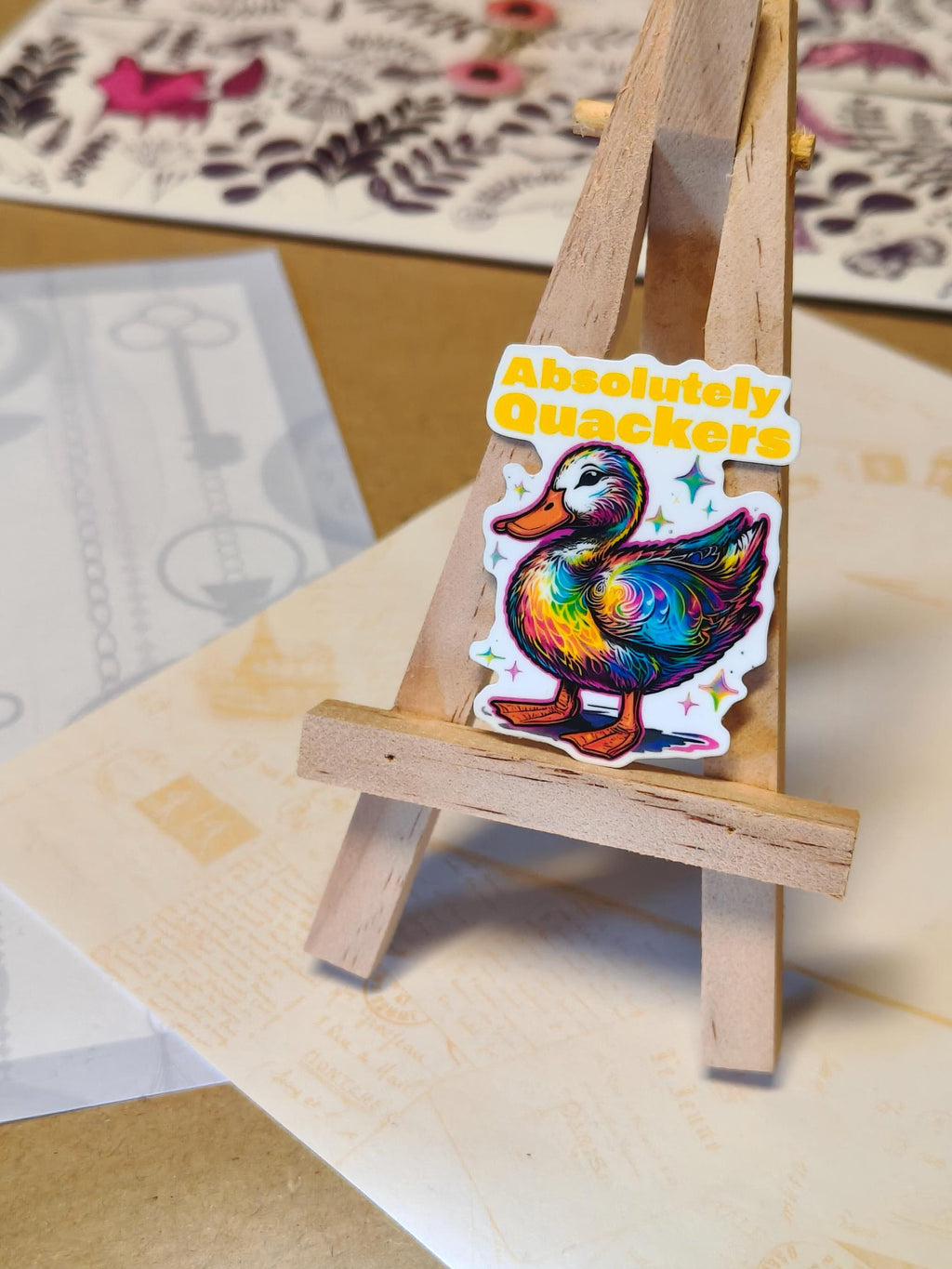 Vinyl Colourful Sticker Set - Plants and animals -Psychedelic duck, turtle, moth - Matte Laminated Stickers - Handmade - Water resistant