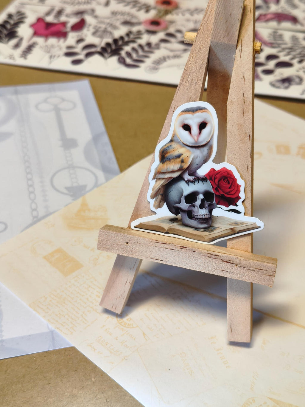 Vinyl Gothic Sticker - Owl Desk - Matte Laminated Sticker - Handmade - Water resistant