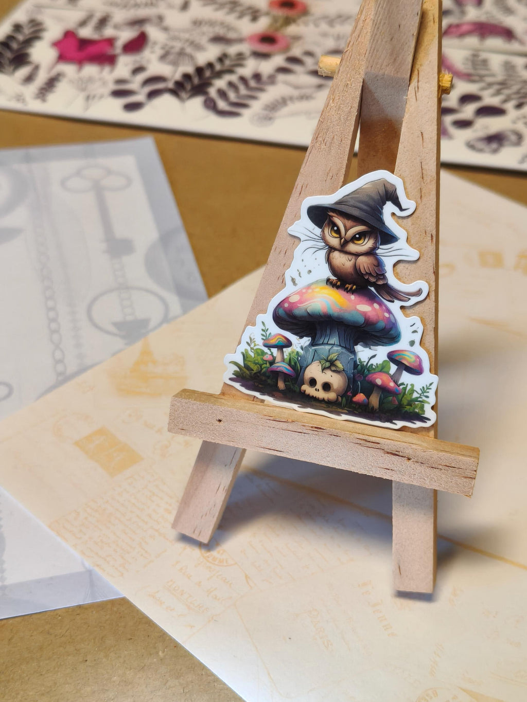 Vinyl Gothic Sticker - Graveyard Owl - Witchy mushroom scene - Matte Laminated Sticker - Handmade - Water resistant