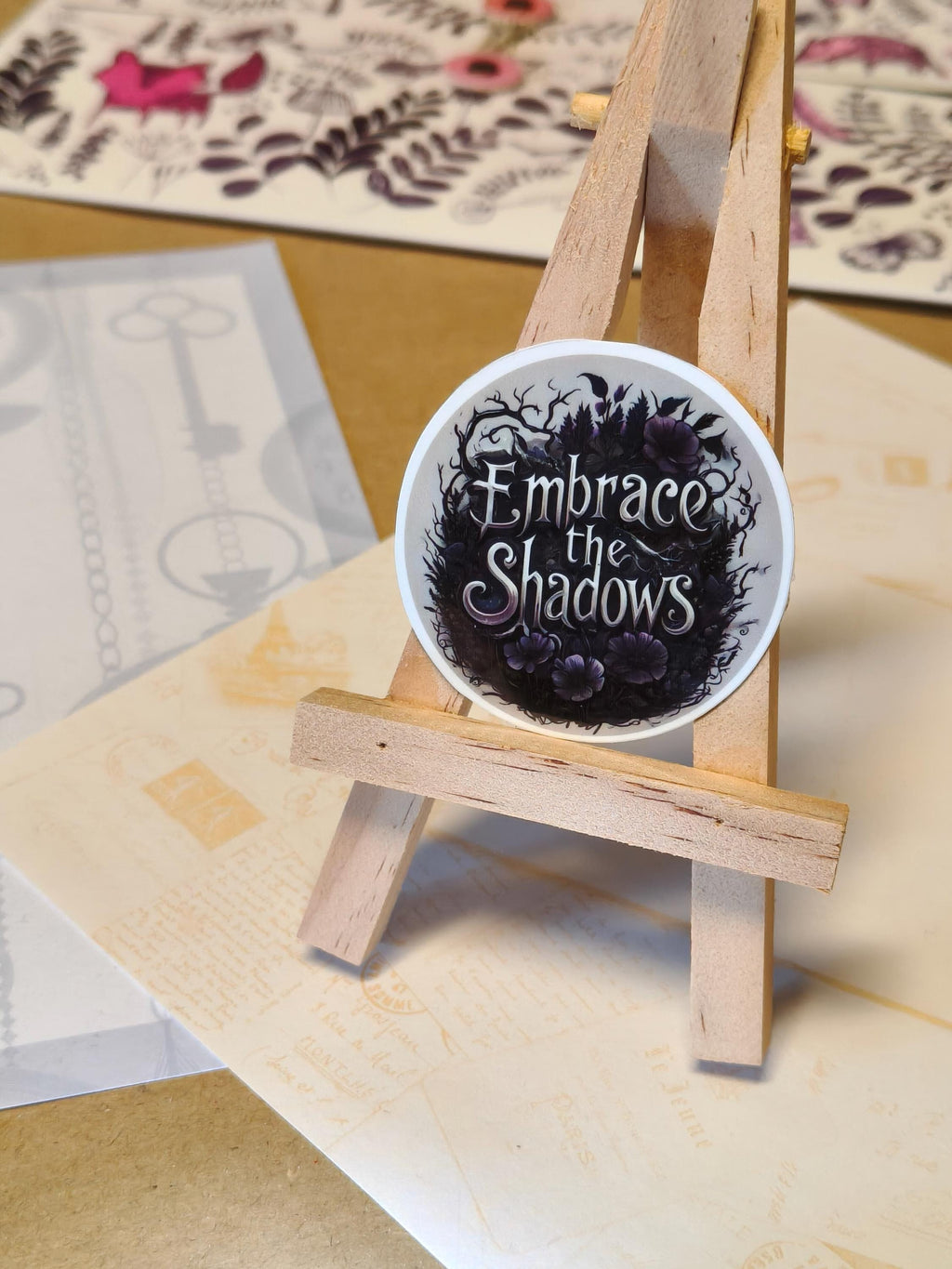 Vinyl Gothic Sticker - Embrace the Shadows - Spooky badge - Matte Laminated Sticker - Handmade - Water resistant