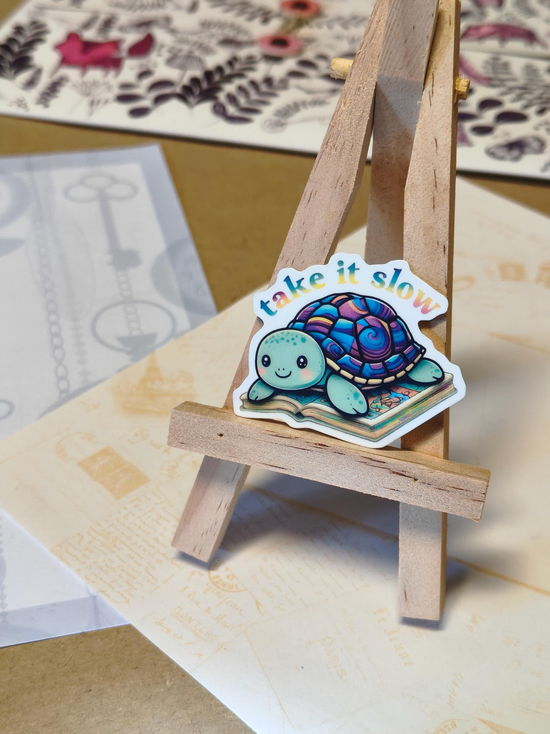 Vinyl Whimsical Sticker - Book Turtle - Cute reading - Matte Laminated Sticker - Handmade - Water resistant