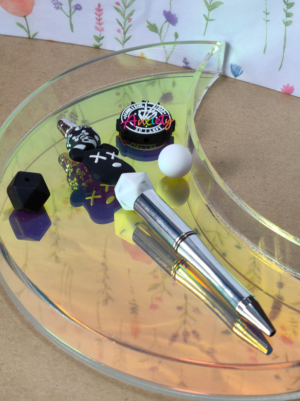 Silicone Beadable Pen Kit - Mix and Match Beads - Changeable - Punk Anxiety Bear