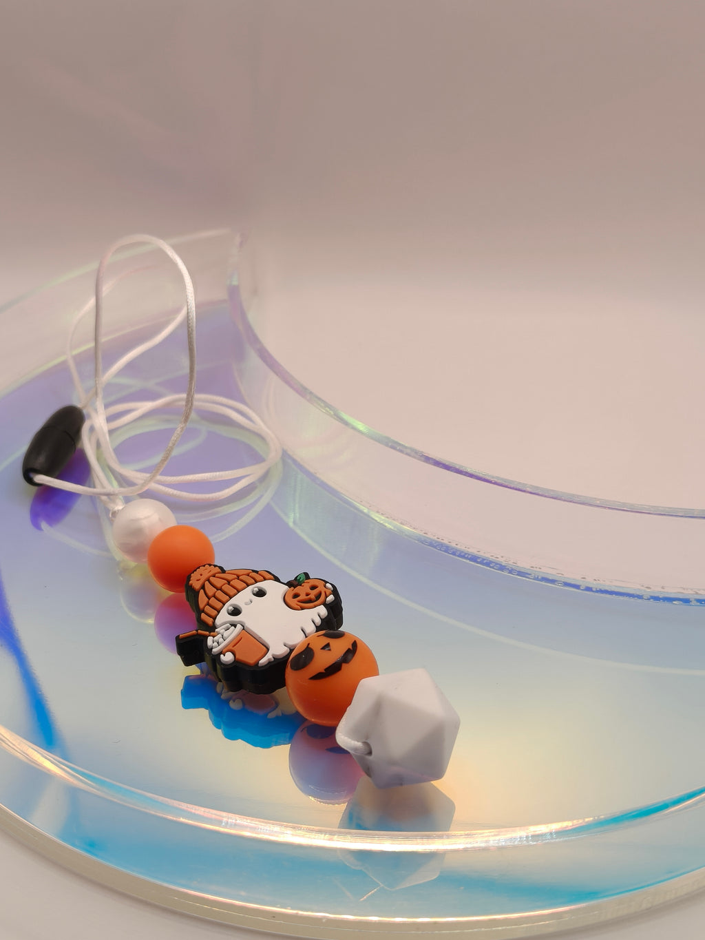 Handmade Silicone Beaded Chewelry Giftset - Necklace, Pen, Keychain - Stim - Coffee Ghost