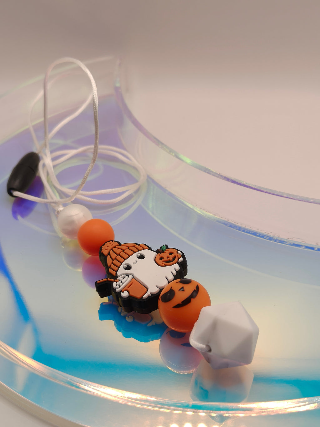 Handmade Silicone Beaded Chewelry Giftset - Necklace, Pen, Keychain - Stim - Coffee Ghost