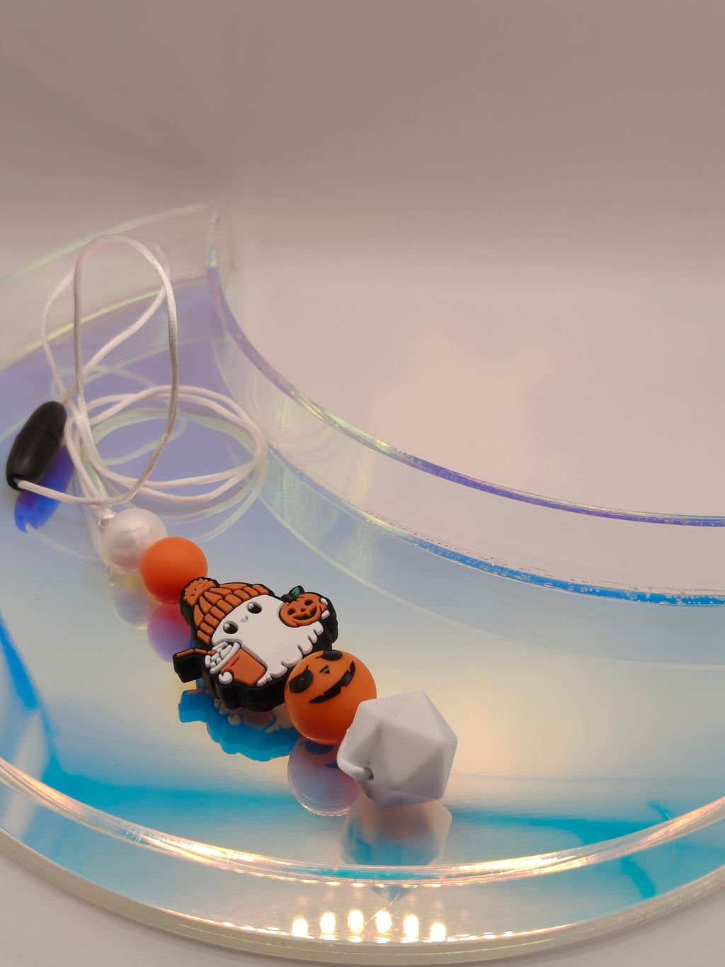 Handmade Silicone Beaded Chewelry Giftset - Necklace, Pen, Keychain - Stim - Coffee Ghost